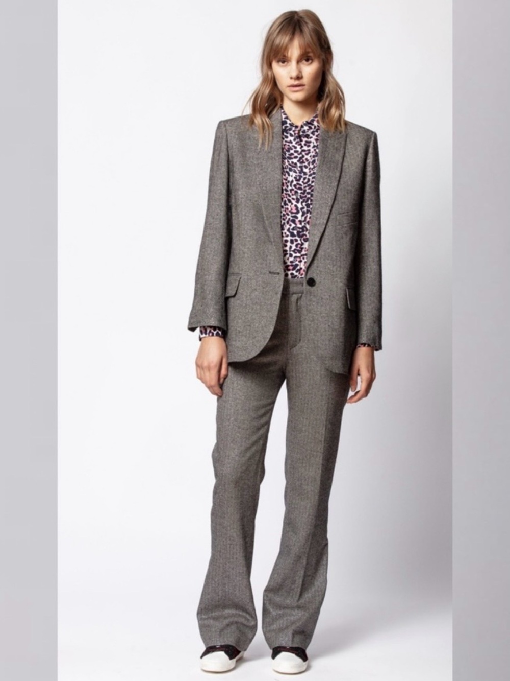 Zadig & Voltaire Vow Blazer Black Silver Herringbone Size 34 NWT